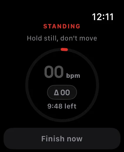 Standing phase holding position while the watch tracks heart rate and the delta.